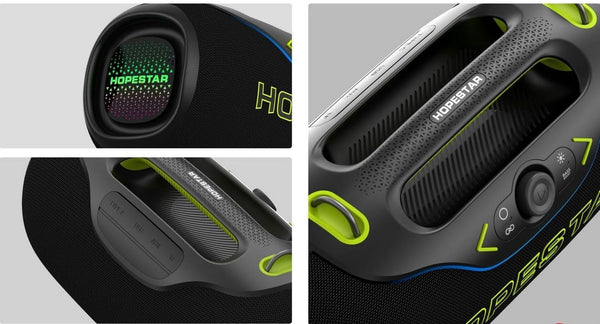 Portable Bluetooth Speaker with RGB Lights, 1Mic 10M Range, Shock Heavy Bass, 200W, Camo