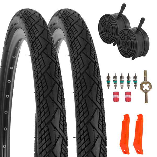 2-Pack 20x1.75 Bike Tire Tube, 20 Inch Mountain Bike Tires & Tubes, Folding Replacement Bicycle Tires with 2 Tire Levers for Hybrid, City Commuter, Urban