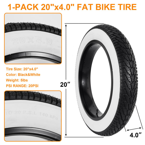 2-Pack 20x4.0 Fat Bike Tire, 20 Inch Mountain Bike Tires & Tubes Set, Folding Replacement Bicycle Tires with Tire Levers for Off-Road Bike, Ebike