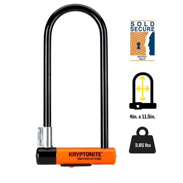 Kryptonite Evolution Long Shackle Bike U-Lock, Anti-Theft Security, 14mm Steel Shackle with Mounting Bracket and Keys, High Security for Bicycles Scooters,Black | bike-locks