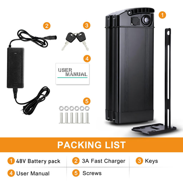 48V 20Ah Ebike Battery, 48Volt Folding E-Bike Lithium Replacement Batteries with 30A BMS for 100W 250W 350W 500W 700W 1000W Motor, Size 14.37 x 5.12 x 3.43 Inches (48V 20AH)