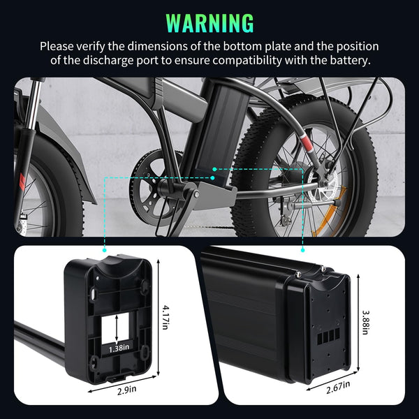 48V 13Ah Ebike Battery, Folding E-Bike Lithium Replacement Battery 25A BMS for 0-1200W Motor, XT60 Connector, Safe Lock, LED Indicator Light, USB Port