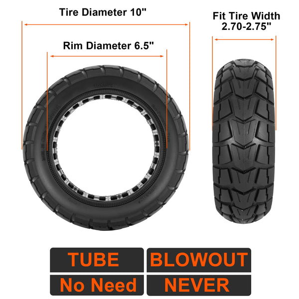 10x2.75-6.5 Scooter Off Road Tire, 10x2.70-6.5 Tubeless Tire for Speedway Dualtron Joyor Titan Segway Gotrax Mten3 Okai Beetle Hitway H5 Electric/Gas Scooter balance Scooter 10" OD Tubeless Tyre