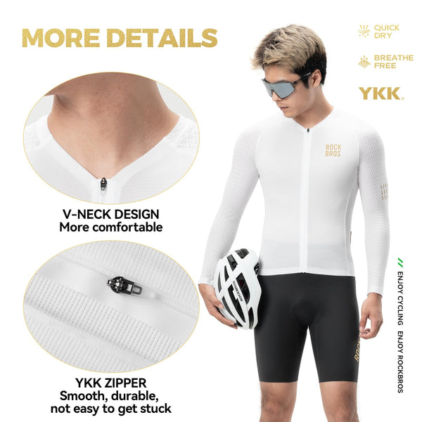 ROCKBROS Men's Cycling Jersey Long Sleeve Shirt Bike Jersey Men with Full Zipper Pocket Quick Dry