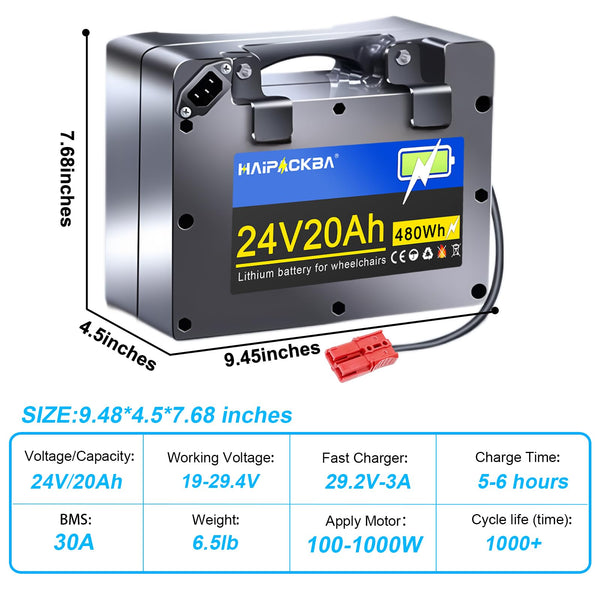 24V12Ah Lithium Battery for Wheelchair Battery, Built-in 30A BMS for 100W/250W/350W/500W/750W Motors,Replacement Lead-Acid Batteries, with 29.4V 2A Charger&Anderson Connector(24V 12AH)