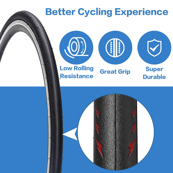 2 Pack700x23C (23-622) Foldable Road Bike Tires 700C Replacement Tires with Folding Bead, Puncture Resistant for Racing & Commuter Bicycles