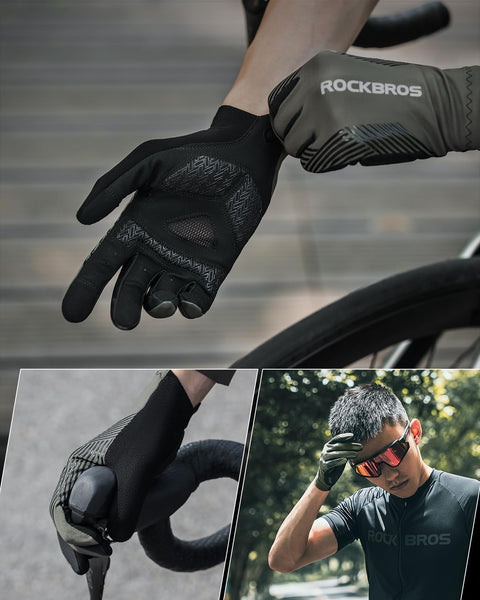 ROCKBROS Cycling Gloves - Anti-Slip Full Finger MTB Road Bike Gloves for Riding, Running, Hiking, Outdoor Sports