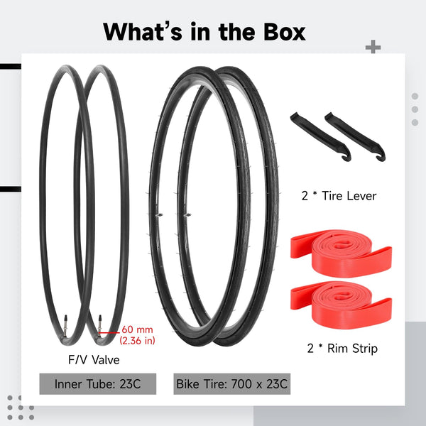 yeesport 700x23c Tires Road Bike Set, 700 x 23c Road Bike Replacement Kit with 700x23/25/28c Tubes, Foldable 700c Bicycle Tires