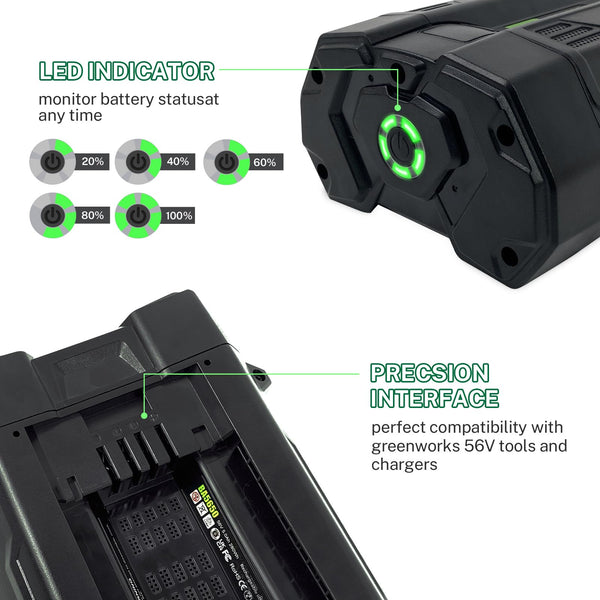 7500mAh Replacement for EGO 56V Battery BA2800 BA2800T BA4200 BA1400 Compatible with ST1502LB CS1604 LB4800 LB6504 LB5804 HT2400 56 Volt Power Tools Power+ Battery and Batteries Holder (56V7.5Ah)