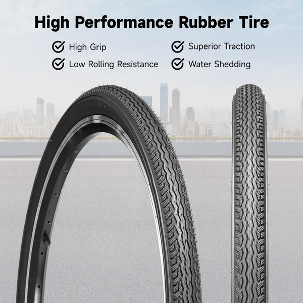 2 PCS 24x1.75 Bicycle Tire and Tube Set, 24 Inch Road Commuter Replacement, 44-507 ETRTO Rubber Tires with A/V Inner Tubes, Repair Kit, Smooth Tread