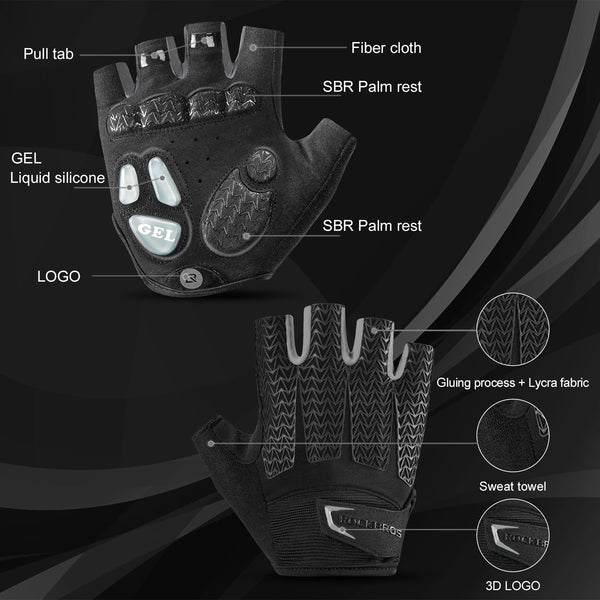 ROCKBROS Cycling Gloves for Men Women with Anti-Slip Shock-Absorbing Pad Fingerless Bike Gloves Light Weight Breathable Biking Gloves