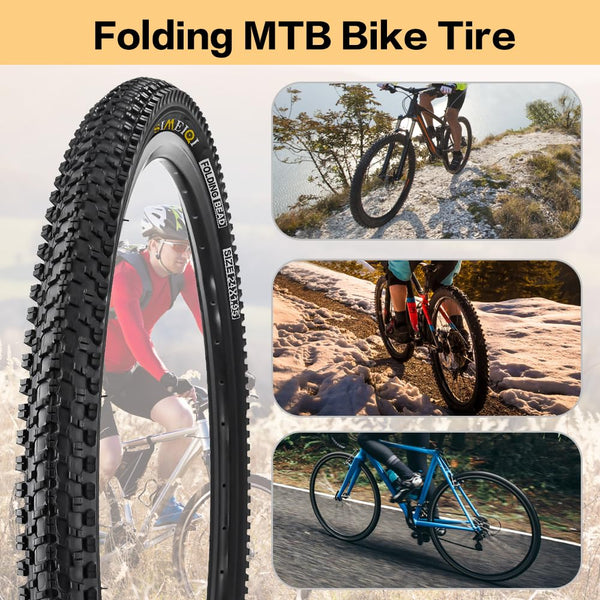 24 X 1.95 Inch Folding Bike Tires with 3mm Anti Puncture Proof Protection for Mountain Bicycles
