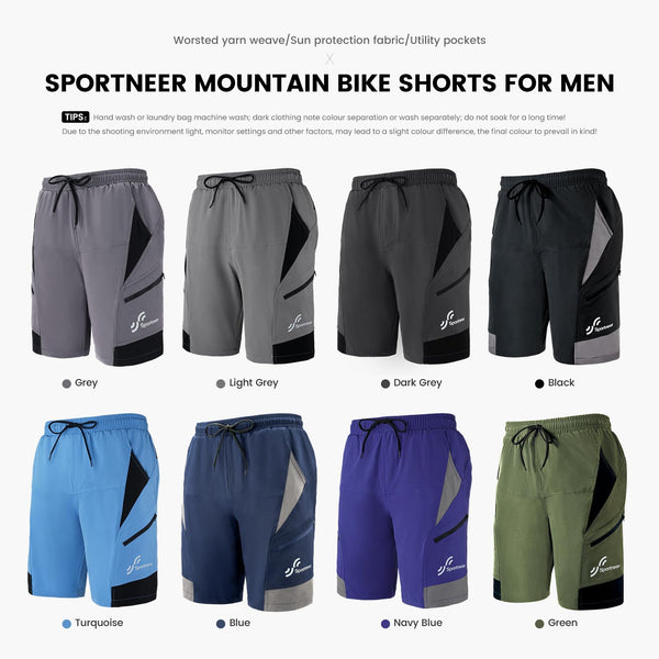 Sportneer Bike Shorts for Men: 3D Padded Lightweight Riding Biking Cycling Mountain Bike Shorts for Men with Zipper Pockets