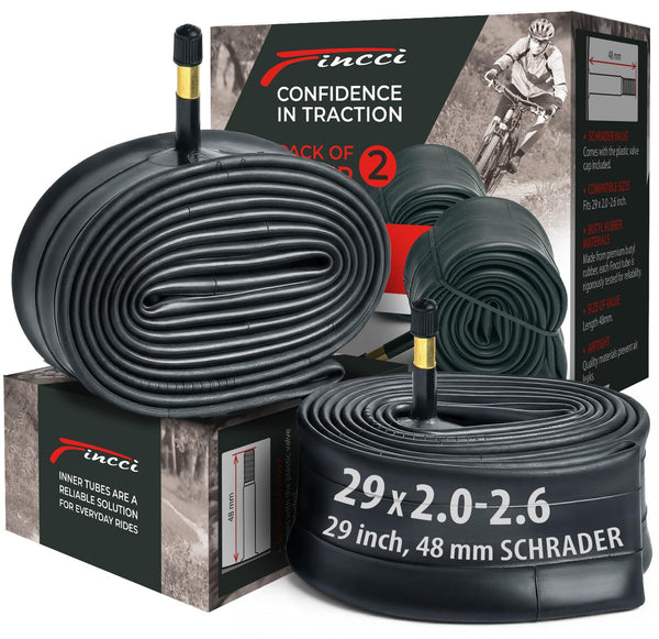 Fincci 29 x 2.1/2.2/2.3/2.35/2.4/2.5/2.6 Inch Bike Inner Tubes – 29 inch Bike Tire Tube with 48mm Presta or Schrader- 29 Bike Tube Butyl Rubber for Mountain & Hybrid & E Bikes – Pack of 2