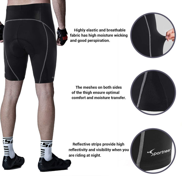 Sportneer Bike Shorts for Men- 4D Silicone Cushion Padding Lightweight Breathable and Moisture Absorbent for Cycling