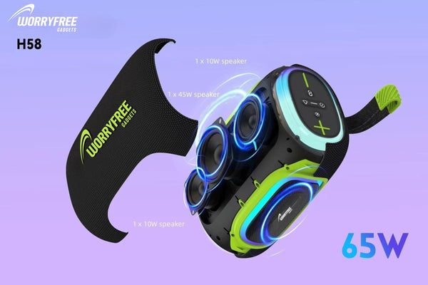 Portable Wireless Waterproof Bluetooth Speaker, 65W Output, RGB Lights, 10M Range, TWS Connection, AUX/TF Card (Black)