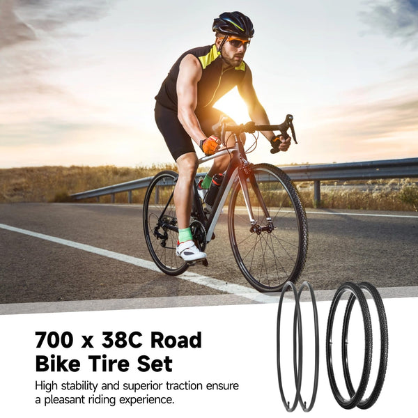 yeesport 2 Pack 700x38c Bike Tire Set with Tubes and Rim Strips, 700c Gravel Tires 40-622 Foldable Road Bicycle Tires, 48mm A/V Valve, Replacement 700c Bike Tire