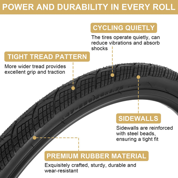 2-Pack 20x1.75 Bike Tire Tube, 20 Inch Mountain Bike Tires & Tubes, Folding Replacement Bicycle Tires with 2 Tire Levers for Hybrid, City Commuter, Urban