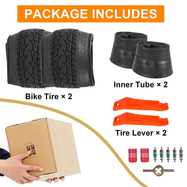 2-Pack 20x4.0 Fat Bike Tires & Tubes, 20 Inch Bike Tire Tube, Folding Replacement Bicycle Tires with 2 Tire Levers for Mountain Bike and Ebike