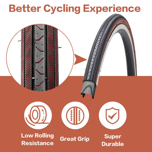 27 X 1 1/4 Bike Tire 27 Inch Road Bike Tires 32-630 Folding Bead Replacement Bicycle Tire Set