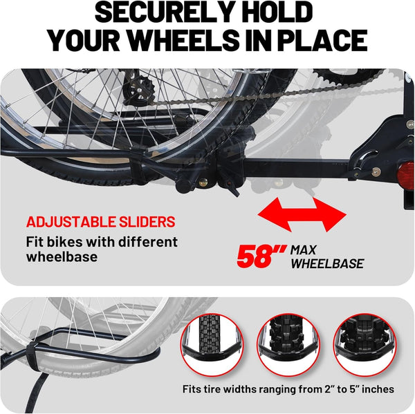 Bike Rack for Car Hitch Mount - Young Electric 2 Ebike Rack Heavy Duty Platform Carrier 200lb Capacity, Smart Tilting & One Hand Folding Bicycle Racks for SUV, Minivan, RV, Fits 5-Inch Fat Tires