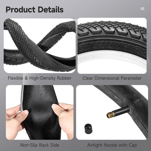 2 PCS 14/16/18x2.125" Bike Tires and Tubes, 14 Inch Bicycle Tires 57-305/16x2.125 Inch Bike Tire 57-355/18 x 2.125 Inch Bicycle Tire and Tube Combo