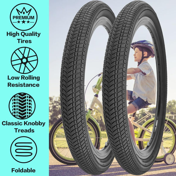 2 Pack 12 1/2 X 2 1/4(12.5x2.25) 14/16/20 x 2.125 Bike tire 12.5/14/16/20 Inch Bike tire Kids Folding Replacement Bicycle Tires Fits Most Kids Bikes and BMX Tires