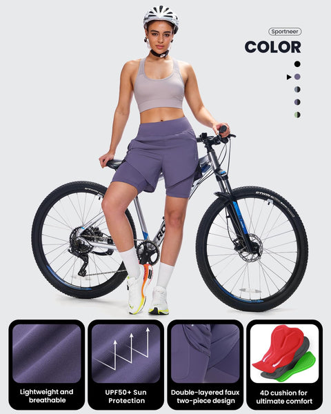 Sportneer Women Padded Bike Shorts - 4D Bicycle Cycling Shorts with 2 Zipper Pockets & 1 Inner Thigh Pocket