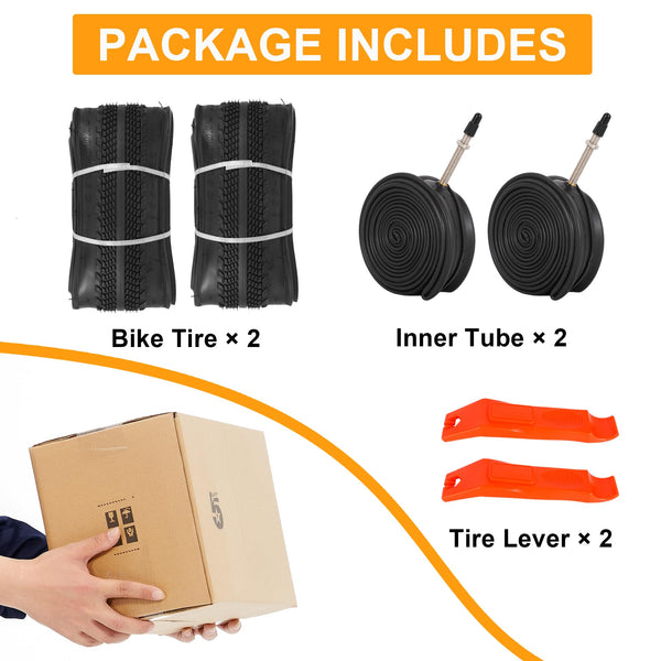 2-Pack 700x28c Bike Tire Tube, 700c Road Bike Tires & Tubes, Folding Replacement Bicycle Tires for City Commuter Road