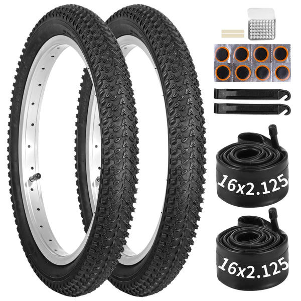 yeesport 16 Inch Bike Tire, 2 Pack 16x2.125 Bike Tires and 16 Inch Bike Tubes, 16 in Bike Tire Kids Bike Tires MTB Tires, Shock Absorption MTB Bicycle Tires