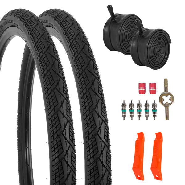 2-Pack 20x1.75 Bike Tire Tube, 20 Inch Mountain Bike Tires & Tubes, Folding Replacement Bicycle Tires with 2 Tire Levers for Hybrid, City Commuter, Urban