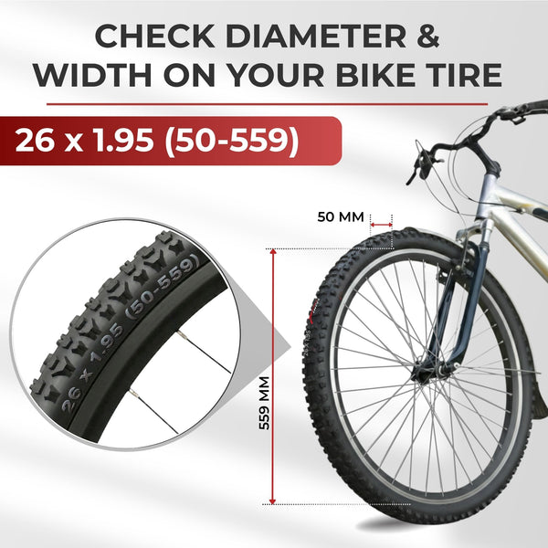 Fincci XC Knobby 26 inch Bike Tires with 2X 26 inch Bike Tube 50-559 - Pair 26x1.95 Bike Tire - Foldable Mountain Tires with Kevlar - 26" Wheelset for Electric, Folding, Enduro, Offroad, Hybrid Bikes