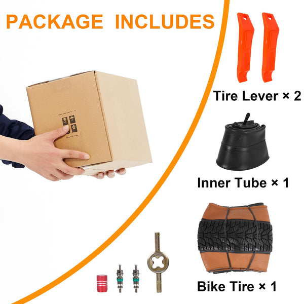 2-Pack 20x4.0 Fat Bike Tire, 20 Inch Mountain Bike Tires & Tubes Set, Folding Replacement Bicycle Tires with Tire Levers for Off-Road Bike, Ebike
