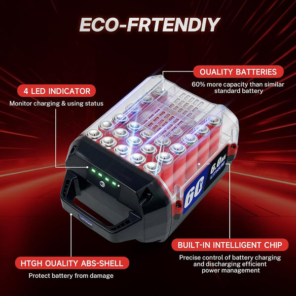 6Ah Lithium-ion Replacement batteria for ‎Toro 60V Battery L108 L135 L216 L324 L405 88620 88625 88640 88660 88675 Compatible with Toro Flex Force Battery 60 Volt