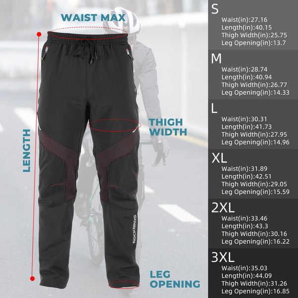 ROCKBROS Winter Cycling Pants Warm Ergonomics Men's Windproof Thermal Bicycling Pants Black