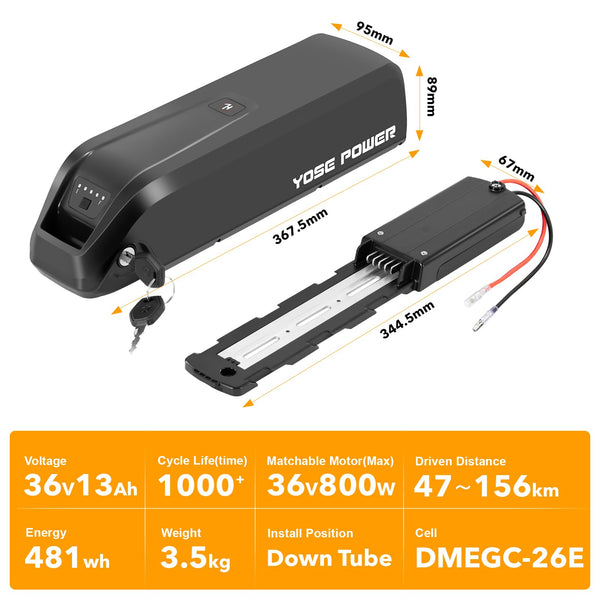 YS YOSE POWER Ebike Battery 36V 48V 13Ah Compatible with Heybike Electric Bicycle Electric Bike Battery for Race,Race Plus, Race max, Mars 2.0 E Bike Battery Replacement Batteries