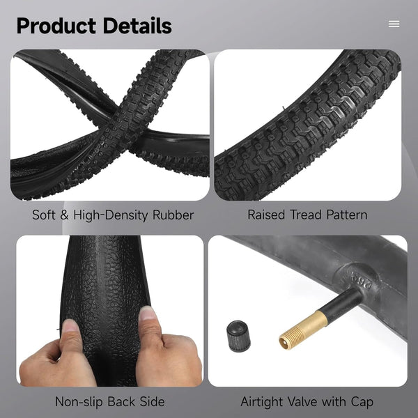 20x1.95 Bike Tire and Tube Set, 2 Pack 20 Inch Mountain Bike Tires with 20x1.75-2.215" Inner Tubes and Repair Tools, Durable Bicycle Tire Kit for Trail, City, and Off-Road Riding