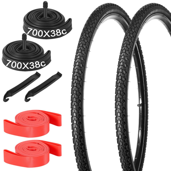 yeesport 2 Pack 700x38c Bike Tire Set with Tubes and Rim Strips, 700c Gravel Tires 40-622 Foldable Road Bicycle Tires, 48mm A/V Valve, Replacement 700c Bike Tire