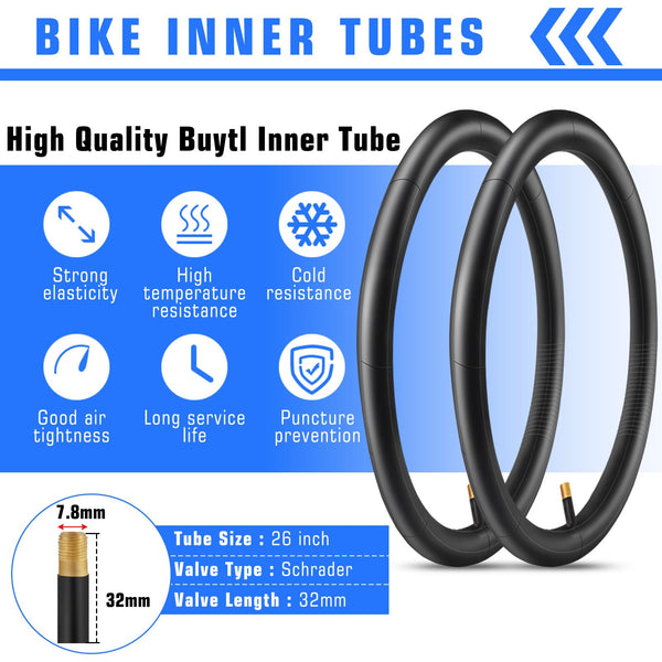 2 Pack 26 x 2.10/27.5 x 2.10 Bike Tires with 2 Inner Tubes and 2 Tire Levers Folding Bike Tires Fit for 26/27.5 X 1.95/2.10/2.125 Mountain Bike Beach Cruiser Bike City Urban Bicycles Bikes