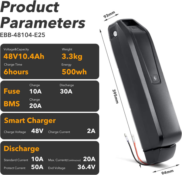 YS YOSE POWER 48V 10.4Ah Electric Bike Battery Compatible with Jasion EB5 Plus Ebikes Removeable Battery Fit for Jasion EB5 Plus Bicycle Batteries Replacement with Charger