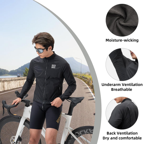 ROCKBROS Cycling Jackets for Men Breathable Cooling Lightweight Long Sleeve Cycling Jersey Running Cycling Windbreaker