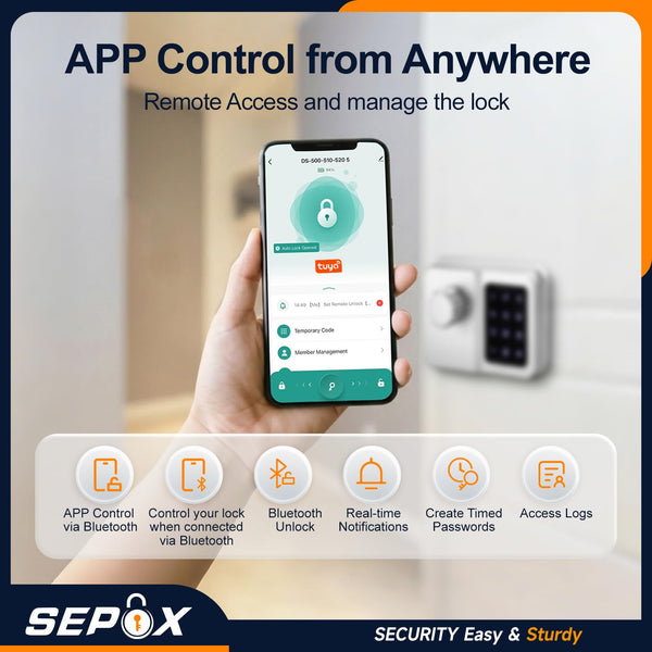 SEPOX Bluetooth Smart Gate Lock, Outdoor Gate Lock for Fence & Garage, Electronic Keyless IC Card, Passcode & Mechanical Key, Waterproof Rim Lock for Outdoor Garden Yard (Grey Single Unit)