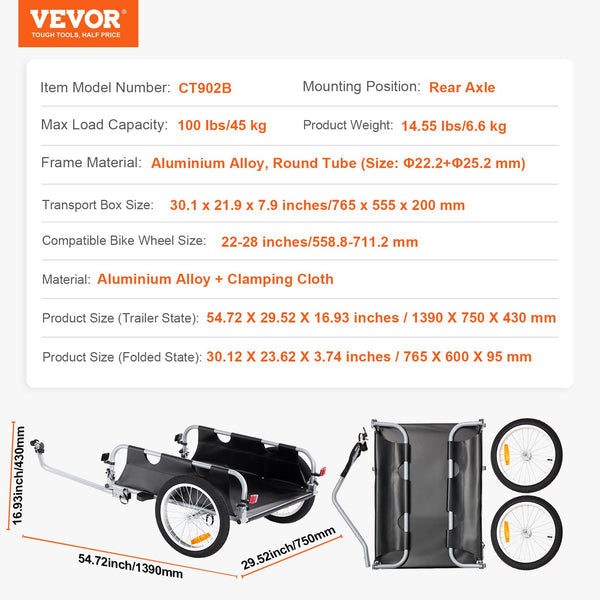 VEVOR E-Bike Cargo Trailers Heavy-Duty Bicycle Wagon Cart, Foldable - TRIPPER ELECTRIC BIKES
