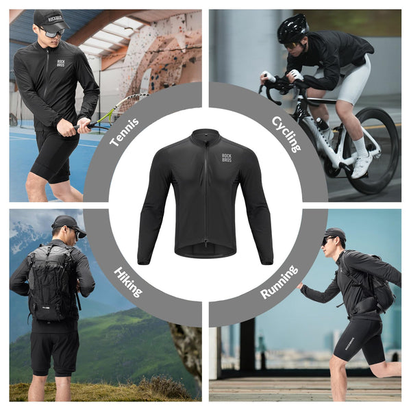 ROCKBROS Cycling Jackets for Men Breathable and Cooling Lightweight Long Sleeve Cycling Jersey Running Windbreaker