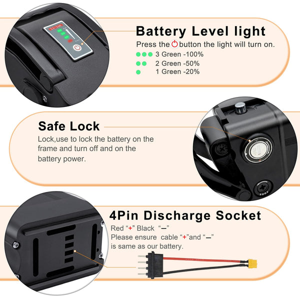 48V E-Bike Battery, Silver Fish Lithium Batteries 30A BMS, Safe Lock, Led Indicator Light for Controller 0W-1000W Electric Bike Bicycles Motor (48V 15AH 0-1000W)