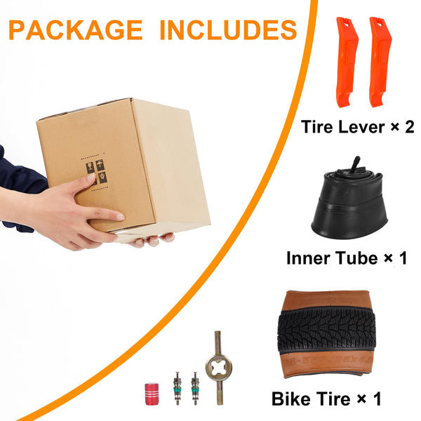 2-Pack 26x4.0 Fat Bike Tire, 26 Inch Mountain Bike Tires & Tubes Set, Folding Replacement Bicycle Tires with Tire Levers for Off-Road Bike and Ebike