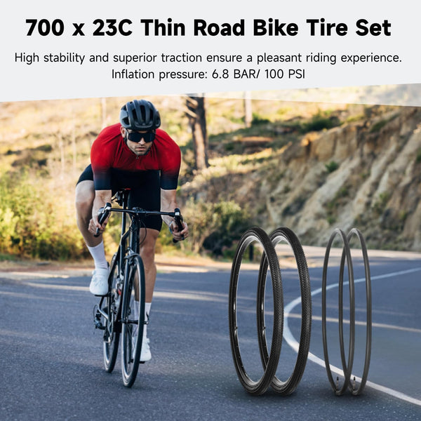 yeesport 700x23c Tires Road Bike Set, 700 x 23c Road Bike Replacement Kit with 700x23/25/28c Tubes, Foldable 700c Bicycle Tires