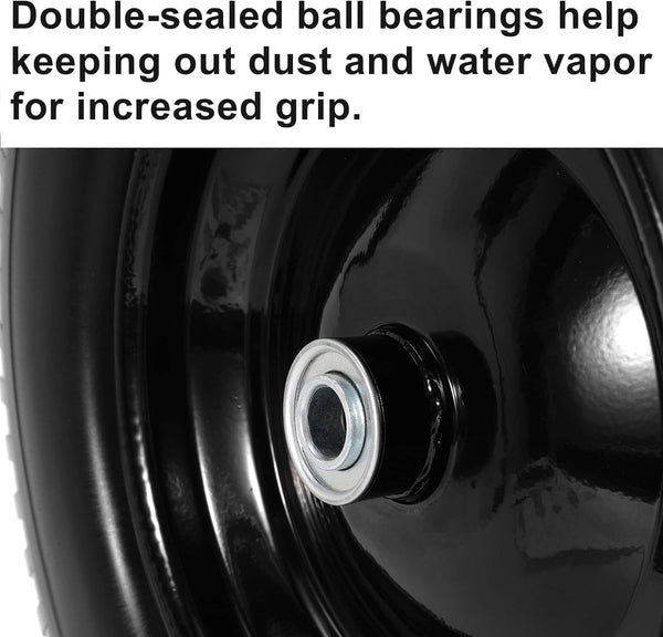 5/8" Axle Bores for 16" Flat Free Wheelbarrow Tires 4.80/4.00-8" Flat-Free Solid Tire Fit Wheelbarrow Lawn Mover Trolley Dolly Go Kart Replacement (4 Pieces)