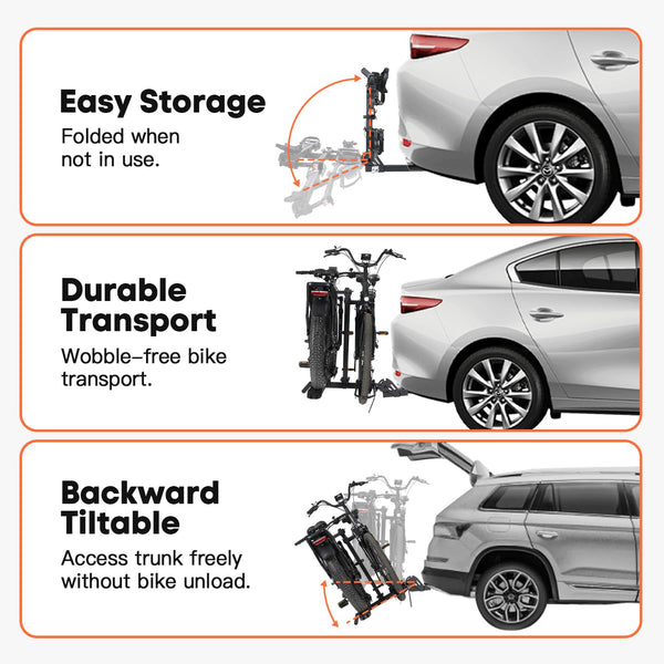 CRAVOT CyberRack S2 Ebike Rack, 300 lbs Capacity Foldable Bike Racks for Tow Hitch Heavy Electric Bike Carrier for 2 E-Bike, Up to 5-inch Fat Tire 2'' Receiver