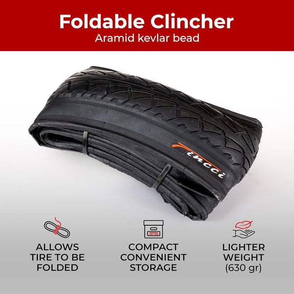 Fincci Pair 26x1.95 Bike Tire with 26 Inch Bike Tube - Slick City 26 inch Bike Tires - 50-559 Black Foldable Mountain Bike Tires with Kevlar for Electric, Trainer, Road Bikes, MTB Accessories